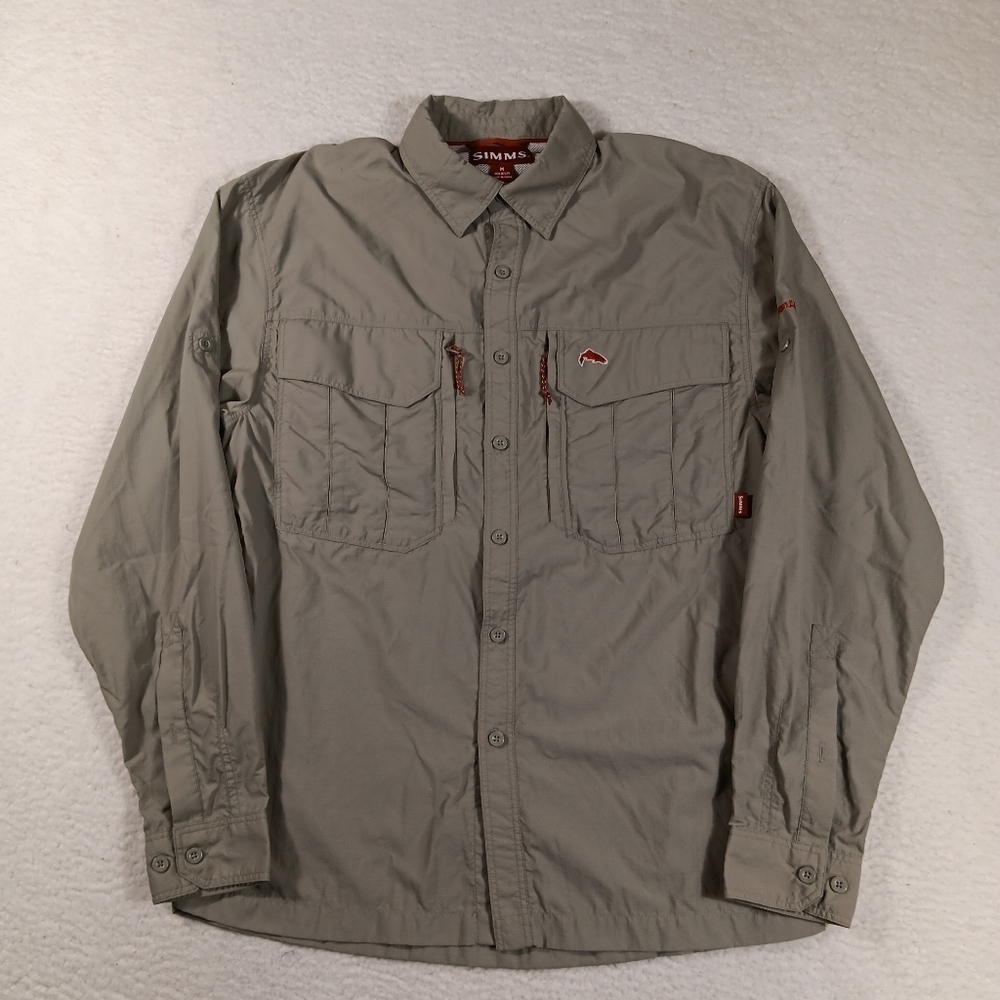 Simms Shirt Mens Medium Tan Guide Series Cor3 Fishing Vented Nylon Outdoor